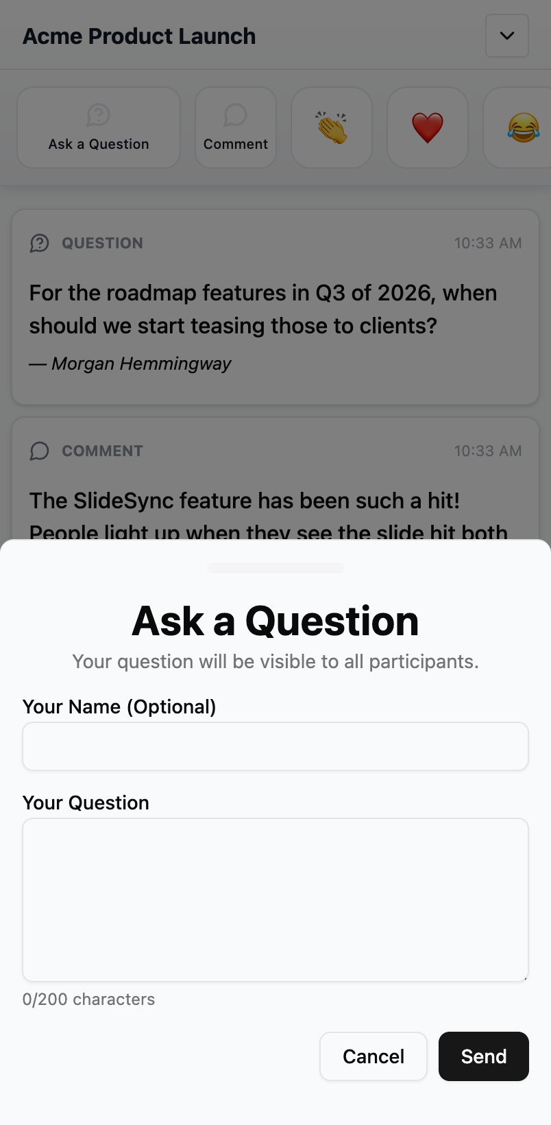 Live Q&A screen