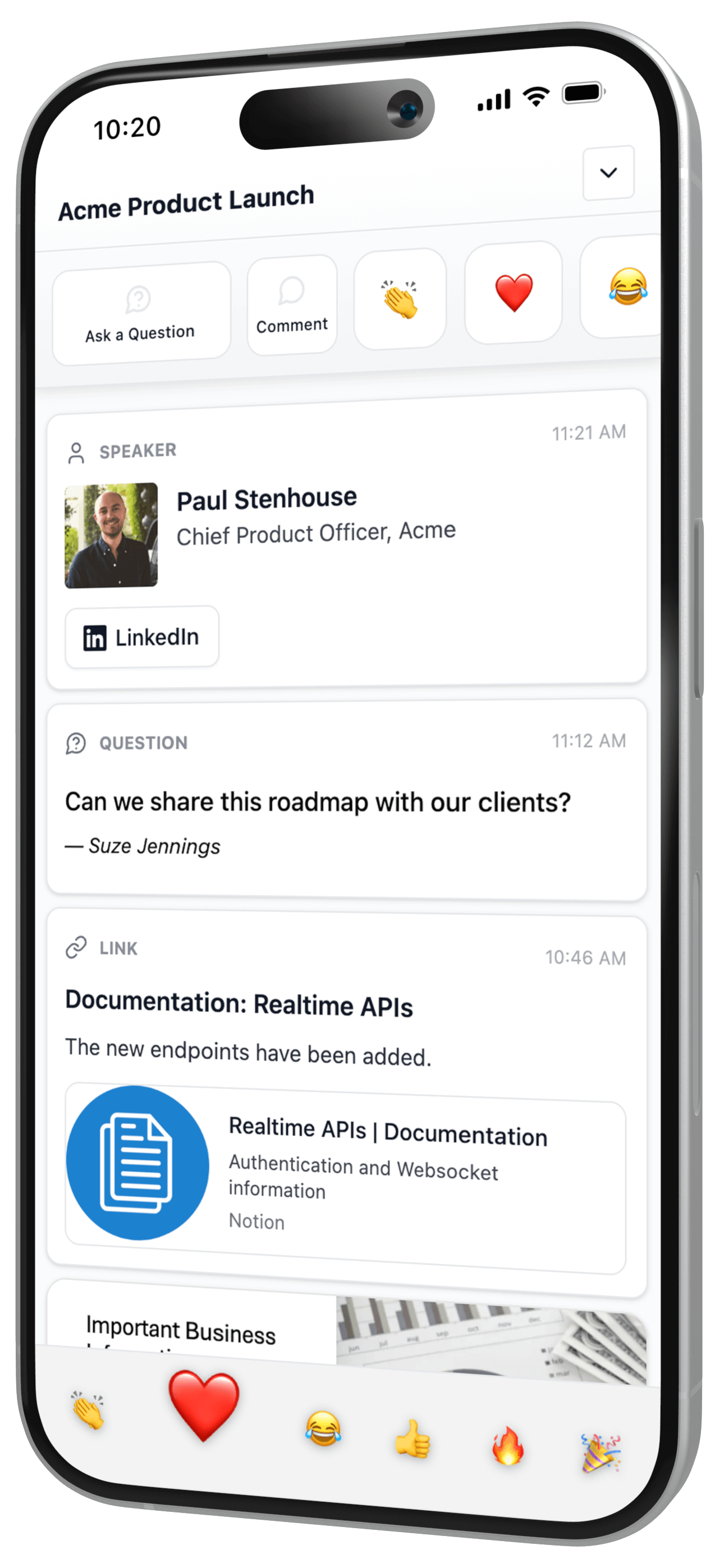 Live Room mobile interface