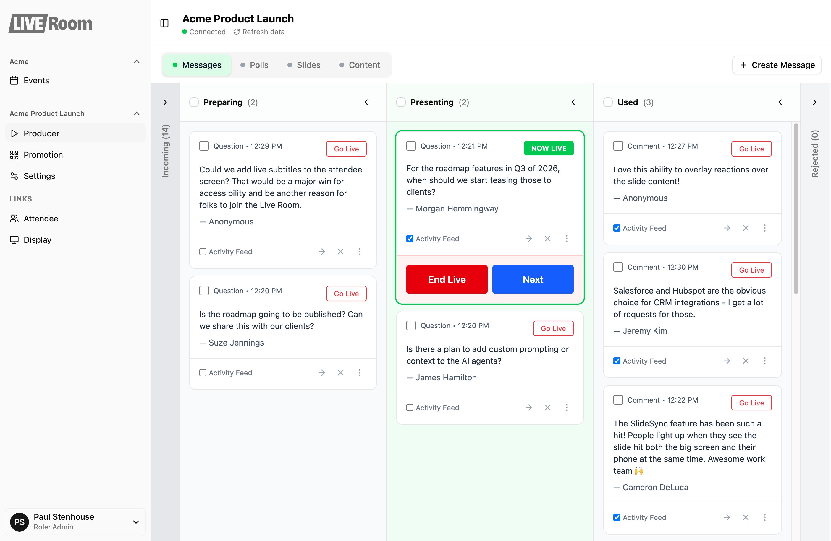 Live Room drag and drop interface